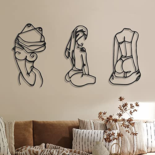 Photect 3 Stück Metall Wandkunst Dekor Minimalistische Abstrakte Frau Wandkunst Moderne Linie Zeichnung Wandkunst Dekor Metall Weiblich Einzeilige Wand Home Hanging für Schlafzimmer Küche Badezimmer