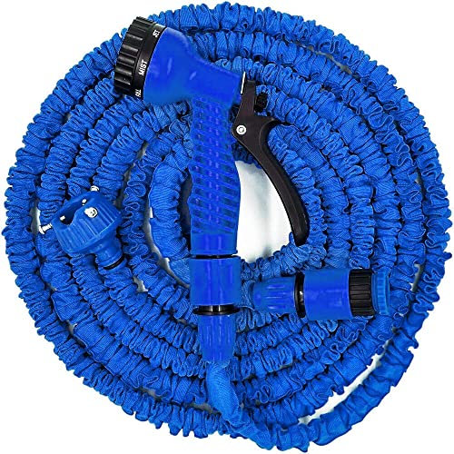 50FT and 100FT Garden Hose Pipe EZ Expandable Garden Water Hose Pipe with Nozzle and 8 Function Spray Gun Fitting Anti-Leakage Kink Free Flexible Lightweight Extra Strength Garden Hose (50FT, Blue)