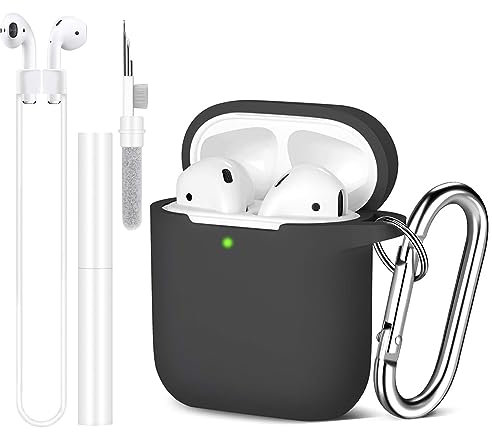 Custodia in Silicone da Appendere Compatiblile con AirPods 2 & 1, cinghie magnetiche anti-perdita, Kit Pulizia Airpods, custodia protettiva in morbido silicone per Apple AirPods