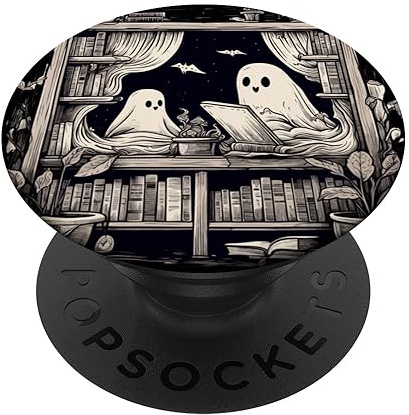 Gruselige Geister lesen Bücher Bibliothek Bücherwurm Retro Bookish PopSockets Klebender PopGrip
