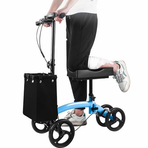 ZDMZR Zusammenklappbarer Knieroller, Höhenverstellbarer Gehhilfe Roller mit Korb Und Doppeltem Bremssystem, Lenkbarer Rollator for Fuß, Bein Und Knöchelverletzungen