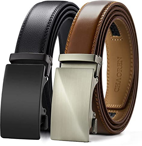 CHAOREN Gürtel Herren 2er-Pack, 35mm Automatik Ledergürtel mit Ratsche - Passgenau Zuschneidbar, Ideal als Geschenk