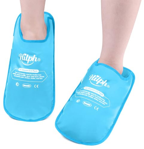 Hilph Poche de Glace en Gel pour Pied Chimiothérapie, Thérapie par le Chaud et le Froid Pack de Froid Pantoufles Réutilisables Pieds pour Gonflés, Douleur Fasciite Plantaire, Une Paire Bleu Clair