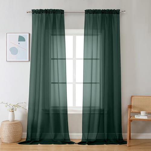 Chyhomenyc Hunter Transparente Vorhänge, 244 cm lang, lichtfilternd, weich, luftig, solide, elegant, Voile, Fensterbehandlungsvorhänge für Schlafzimmer, Wohnzimmer, Hochzeit, Party, Dekoration, 107 x