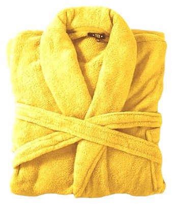 HomeRelax&Style Bademantel flauschig » Saunamantel in Teddy-Plüsch Qualität » leichter/dünner Morgenmantel 100 cm lang » unisex (Gelb)