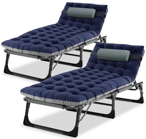Ryuhic 2er Set Klappbar Sonnenliege Gartenliege, 68cm Breite 200kg Loading mit Matratze und Kopfstütze Klappbar Liegestuhl, Geeignet für Balkon, Strande, Garten, Kann als Campingbett und Gästebett