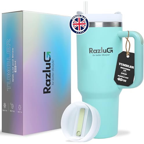 Razlug Large Tumbler with Straw and Lid (40oz) - Insulated Cup for Adults - Travel Tumbler Cup with Straw - Keeps Water/Drinks Hot & Cold for 24 Hours - (Sleek Green)-Modern Design