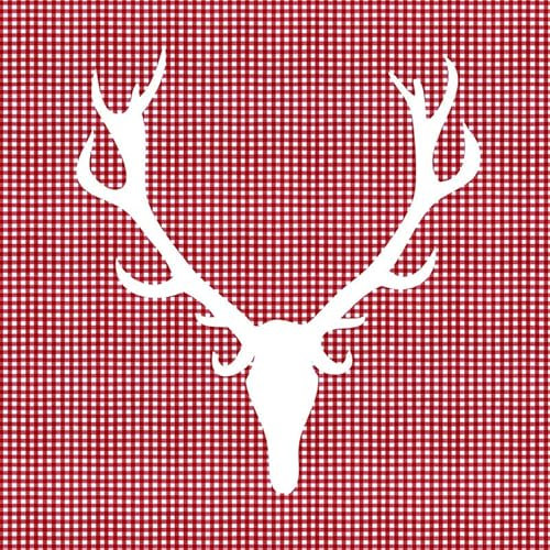 20 Servietten Jagd Hirschkopf auf Karo rot als Tischdeko. Papierservietten mit Motiv. Auch für Decoupage und Serviettentechnik 33x33cm
