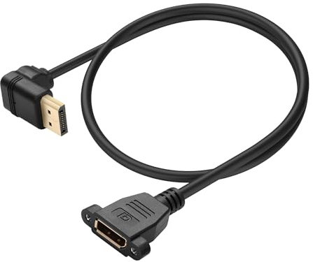 JSADZKJ Câble d'extension Displayport 1.4 à 90 degrés DP mâle vers femelle - 4 K/60 Hz - 2K/144 Hz - Angle UP 1.4 - Câble avec vis - Pour moniteur, projecteur, ordinateur - 0,5 m