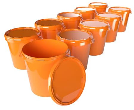 10 Eimer mit Deckel 30 Liter Made in Germany - lebensmittelecht, stabil, luftdicht - Vorratseimer für Aufbewahrung von Lebensmittel, Büromaterial, Kinderzimmer, Haushalt, Werkstatt, Gastronomie Orange