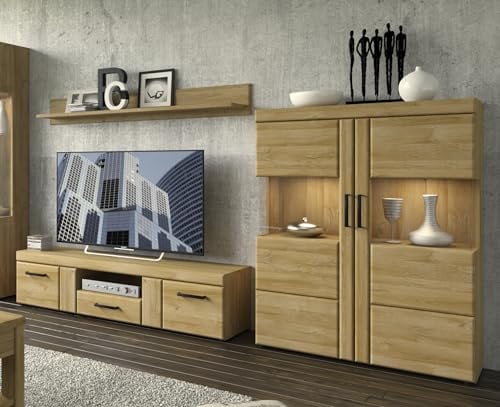 möbelando Wohnwand >Cortina< (3-teilig) in Grandson Eiche Dekor - 259x155x41 (BxHxT)