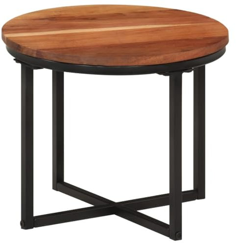 SDWEHO7 Rund Couchtisch, Eisenbeine, Beistelltisch für Wohnzimmer, Schlafzimmer, Wohnzimmertisch, Loungetisch, Stubentisch, Sofatisch, 35x35x30 cm Massivholz Akazie und Eisen