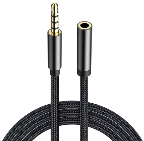 Cable Audio Alargador Extensión Cable Jack Audio 3,5 mm Nylon Trenzado Audio Estéreo 3.5mm Macho a Hembra, Compatible con Auriculares, Altavoces, TV, PC, PS4, MP3, Laptop - Nylon Trenzado, 5 Metros