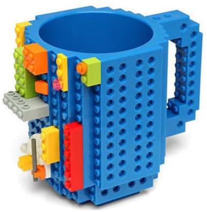 BLITZHAUS Build-on Brick Tasse Tee - Teebecher mit Bausteine - Gadget Mug mit Bauklötze - Creative Diy Mug - Kaffee-Becher - Geschenke für Kinder - Dunkelblau