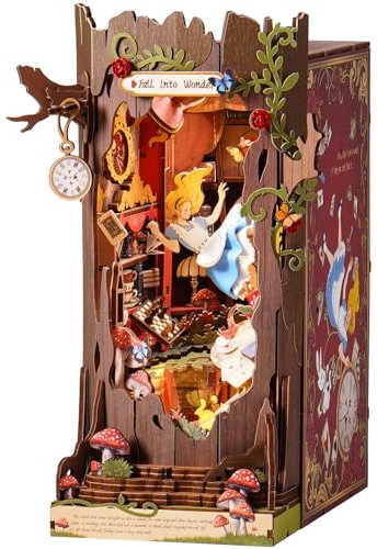 ROBOTIME Book Nook Booknook avec Lampe, Maison Miniature à Construire DIY Miniature House Diorama Décoration Maison Cadeau de Vacances (Fall Into Wonder)