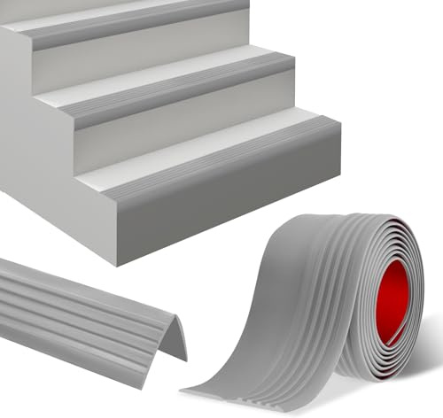 Perfil de Borde de Escalera Autoadhesivo en Forma de L 1m Protectores antideslizantes para bordes de escaleras Interiores y Exteriores (50×25mm, Gris)