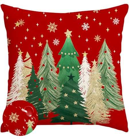 RABUSOFA Rot Tannenbaum Kissenbezug 45x45 Outdoor Kissen Weihnachten Wasserfest Weihnachtskissenbezüge Weihnachtsdeko Schneeflocke Winterdeko Xmas Deko Christmas Decorations Indoor (Rot, 45 x 45 cm)