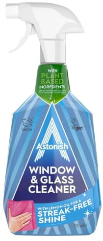 Astonish Window and Glass Cleaner, Vegan and Cruelty Free Spray, 750ml, Lemon