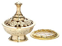 NKlaus Quemador de Incienso Dorado Quemador de Incienso de latón Hecho a Mano con Rejilla para Incienso Deco Dorado pequeño 1532