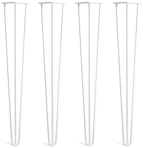 The Hairpin Leg Co. 4X Haarnadel-Tischbeine: Doppel-Schweiß Stahl, Schrauben, Anleitung, Schutzfüße. Klassischer 10mm 3 Stangen Stil. 71cm Weiß
