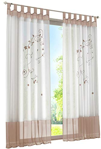 BAILEY JO 1er-Pack Gardine Schlaufen Gardinen mit Blumen Bestickt Transparent Voile Vorhang (BxH 140x225cm, Sand)