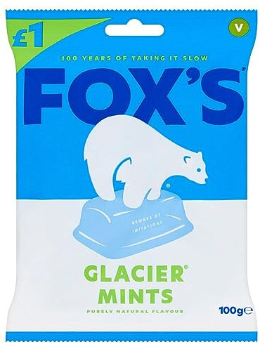 Fox's Glacier Mints Made With Natural Mint Oils. 100g [No Artificial Colours]