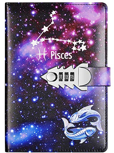 NectaRoy Carnet de Notes avec Serrure à combinaison - Constellation Journal Intime avec Cadenas - Cahier Journal Bloc-notes Secret en PU Cuir Pour Bureau - Journal intime fille, Taille 215x150mm