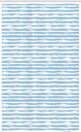 ABAKUHAUS Harbor-Streifen Schmaler Duschvorhang, weiche Simplistic, Badezimmer Deko Set aus Stoff mit Haken, 120 x 180 cm, Blassblau Weiß