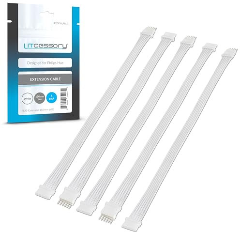 Litcessory Extension Cable for Philips Hue/Solo Lightstrip (150mm, 5 Pack, White - MICRO 6-PIN V4 / Solo Lightstrip)