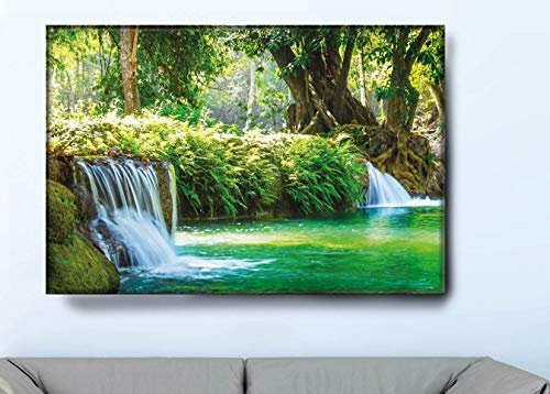 VFV Folien- und Werbetechnik Keilrahmenbild - Wasserfall Regenwald - Moderne Wandbilder Leinwandbilder als Wanddekoration Wohnzimmer Deko (B 180cm x H 60 cm)