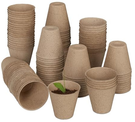 Relaxdays Set 120 Semilleros, Biodegradables, Macetas Semillas Redondas, Planteros Pequeñas Celulosa, 7,5x8 cm, Natural
