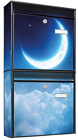 banjado® Briefkastenanlage 2 Fach 36x64x10cm mit Motiv/Briefkasten groß mit Namensschild/Postkasten A4 Einwurf inkl. Montagematerial & je 2 Schlüsseln/Briefkasten ohne Zeitungsfach