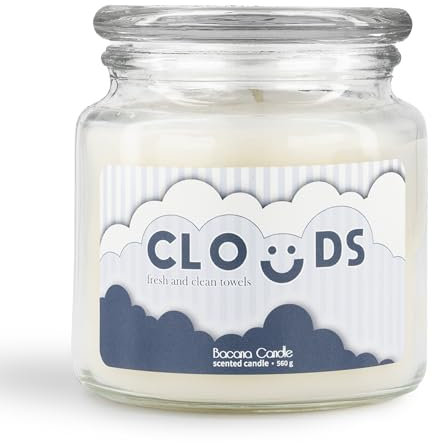 Bacana Candle - Bougie Parfumée en Pot de Verre - Bougie Parfumée en Pot de Verre avec Couvercle - Bougie Cadeau Originale - 560 Grammes - Durée de Combustion ± 100 - Clouds - Cotton Blossom
