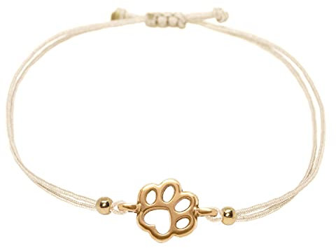 Selfmade Jewelry Armband Damen Roségold Pfote Größenverstellbares Makramee-Armkettchen mit Tatze Inkl. Geschenk-Verpackung (Rosegold - Beige)
