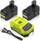 9.6V-18V 3A Chargeur BCL14181H pour Ryobi Chargeur Lithium-Ionen & Ni-Mh Batterie + 2 * 5.0Ah pour Ryobi Batterie 18V P108 P100 P102 P105 P108 P106 P107 P103 avec LED