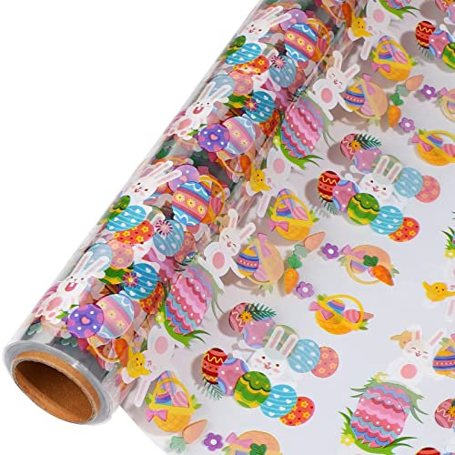 30M Cellophan Rolle Ostern- Transparent Geschenkpapier - Klares Verpackungspapier Eier und Kaninchen Für Leckerbissen, Geschenk baskt Verpackung Ostern.(40CM X 30M)