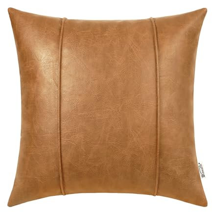BRAWARM Kissenbezug aus Kunstleder, handgenäht, für Couch, Sofa, Bett, Wohnzimmer, Heimdekoration, 50,8 x 50,8 cm, Hellbraun