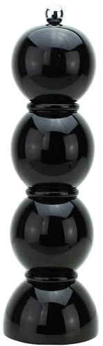 Addison Ross Bobbin Salt or Pepper Mill – Easy Twist Ceramic Grinder – Sustainable Rubber Wood – Modern Design – Ideal Wedding Gifts or Housewarming Gift – Kitchen Accessories – Black – 24cm
