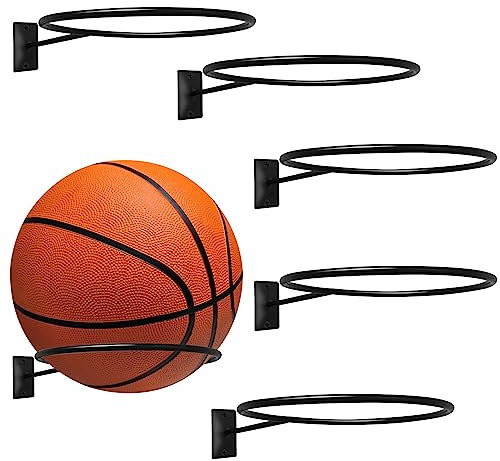 Wensdr 5 Packs Wall Mounted Ball Storage Ball Rack Holder for Basketball Football Volleyball Soccer Wall Mount Balls Display Rack