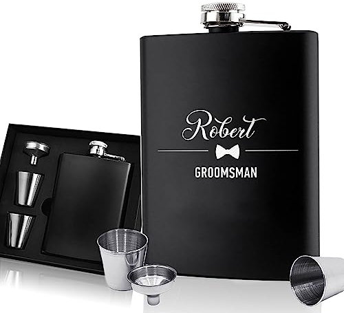 Hip Flasks for Men Personalised Hip Flask Usher Flask Groomsmen Gifts Best Man Gift for Wedding Christmas Custom Engraved 6oz Stainless Steel Flasks for Groom Father of The Bride(Design 2)