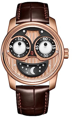 OBLVLO Herren Jorker Kreatives Design Big Joker Zifferblatt Mechanische Armbanduhren Leder wasserdichte Designer Sport Uhr JK (JM-PWW)