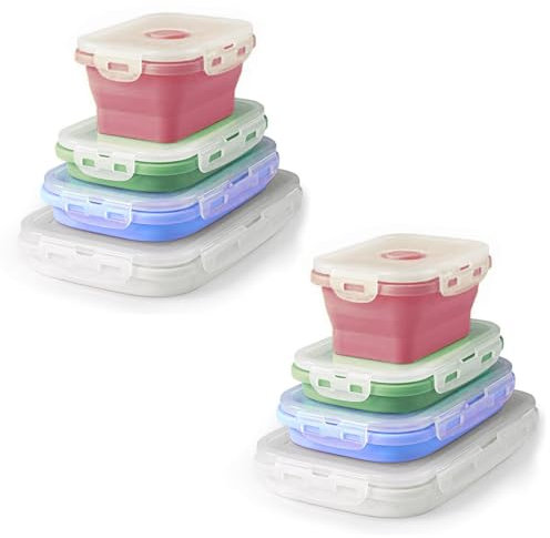 HAC24 Juego de 8 fiambreras de silicona plegables con tapa, sin BPA, fiambreras, fiambreras, fiambreras