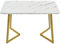 Merax Mesa de Comedor Moderna Rectangular 117 x 68 cm, Acabado de Mármol Con Patas de Metal para Sala de Estar, Dorado/Blanco