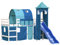 vidaXL Kinderhochbett, Hochbett mit Turm Rutsche, Spielbett Bett für Kinder ab 6 Jahren, Kinderbett Etagenbett Stockbett, Blau 90x200cm Massivholz Kiefer