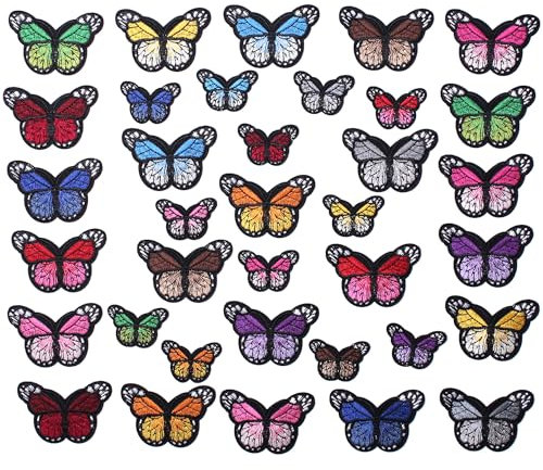 GYGYL 36 Pieces Butterfly Iron on Patch, Embroidered Sew on/Iron on Patch Applique for Clothes, Dress, Hat, Jeans, DIY Accessories