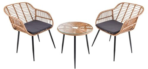 riess-ambiente.de Outdoor Bistro Balkon-Set Paris braun Polyrattan Sitzgruppe inkl. Tisch und Kissen