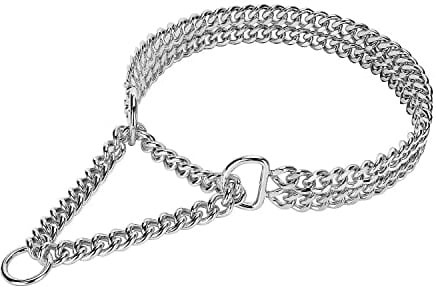 KINGOLDOGS Silbernes Hundehalsband - Edelstahl, verstellbares Spazierhalsband, Metallkubanische Gliederkette - kausicher, Doppelreihige Kette für große, kleine, mittlere Hunde