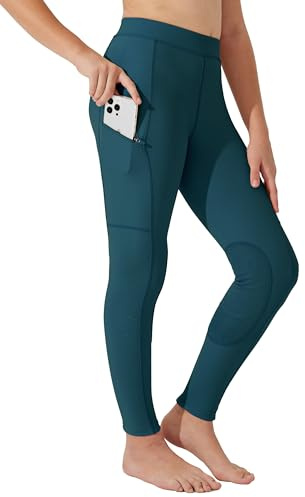 WILLIT Pantalon d'équitation enfants filles Leggings d'équitation avec renfort aux genoux Pantalon d'équitation jeunesse Été Respirant élastique avec poches, Bleu paon, XS