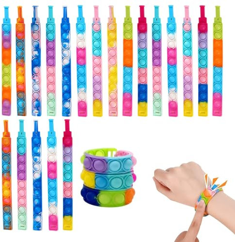 Wekuw Popit Armband Set, 20 Stück Pop Armband It Silikon Anti Stress Armband Kinder Regenbogen Plopper Spielzeug Pop Bubble Fidget Armband Spielzeug für Kinder/Erwachsene