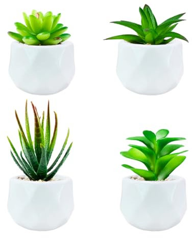 Canirologas Artificial Plants in Mini White Ceramic Pots - Indoor Outdoor Simulation Succulents - Green Decor for Bedroom Aesthetics, Desktop, Living Room, Bathroom, Office (4)